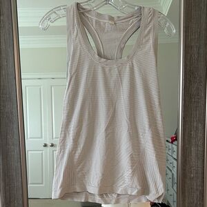 Athleta Striped Racerback Tank in Beige and White